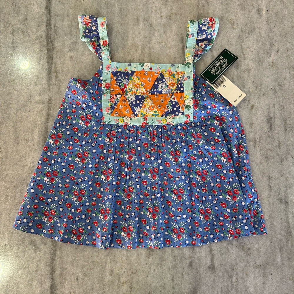 Ralph Lauren Blue Floral Patchwork Flowy Tank Top Size 12